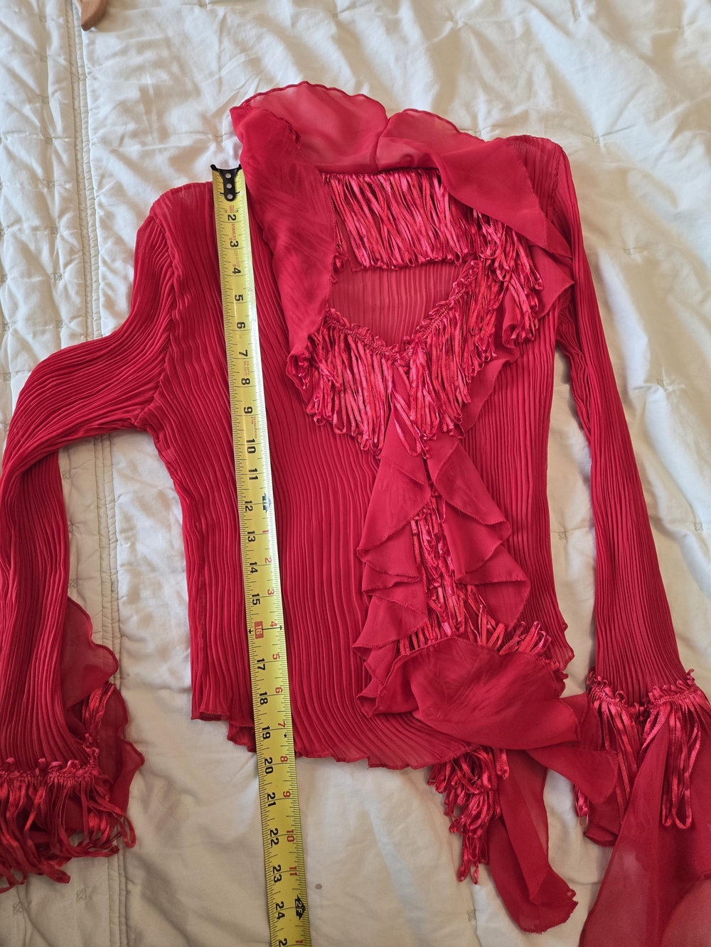 Red Ruffle-Trim V-Neck Blouse - Picture 10 of 11